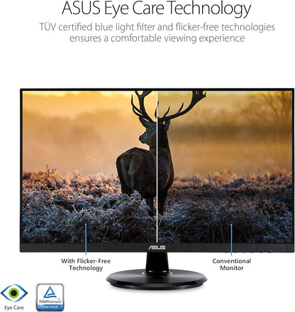 ASUS VA24DQ 23.8” Monitor, 1080P Full HD, 75Hz, IPS, Adaptive-Sync/FreeSync, Eye Care, HDMI DisplayPort VGA, Frameless, VESA Wall Mountable (Certified Refurbished)