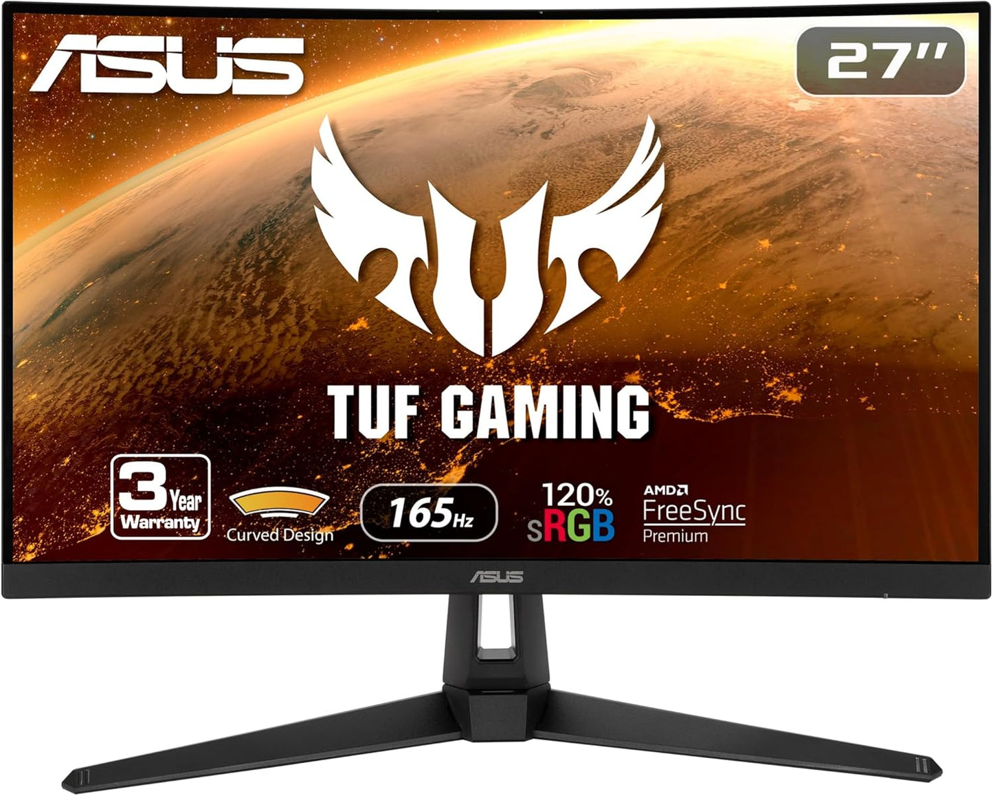 ASUS TUF Gaming VG27VH1B 27” Curved Monitor, 1080P Full HD, 165Hz (Supports 144Hz), Extreme Low Motion Blur, Adaptive-sync, FreeSync Premium, 1ms, Eye Care, HDMI D-Sub (Certified Refurbished)