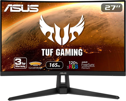 ASUS TUF Gaming VG27VH1B 27” Curved Monitor, 1080P Full HD, 165Hz (Supports 144Hz), Extreme Low Motion Blur, Adaptive-sync, FreeSync Premium, 1ms, Eye Care, HDMI D-Sub (Certified Refurbished)