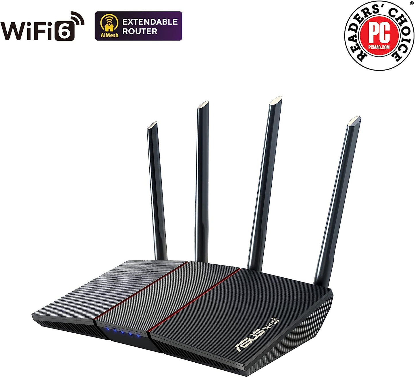 ASUS RT-AX55 (AX1800) Dual Band WiFi 6 Extendable Router, Subscription-Free Network Security, Instant Guard, Parental Controls, Built-in VPN, AiMesh Compatible, Gaming & Streaming, Smart Home (Certified Refurbished)