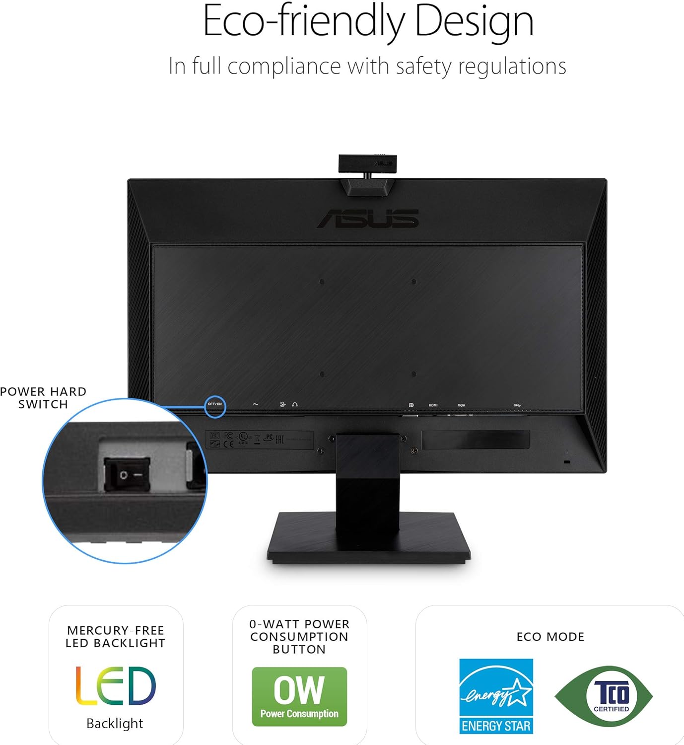 ASUS BE24EQK 23.8” Business Monitor with Webcam, 1080P Full HD IPS, Eye Care, DisplayPort HDMI, Frameless, Built-in Adjustable 2MP Webcam, Mic Array, Stereo Speaker, Video Conference (Certified Refurbished)