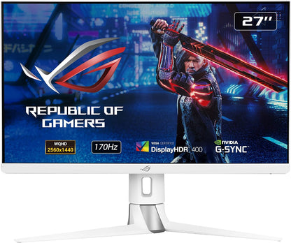 ASUS ROG Strix XG27AQ-W 27” 1440P HDR Gaming Monitor - White, QHD (2560 x 1440), Fast IPS, 170Hz, 1ms, Extreme Low Motion Blur Sync, G-SYNC Compatible, Eye Care, HDMI, DisplayPort, USB, DisplayHDR400 (Certified Refurbished)