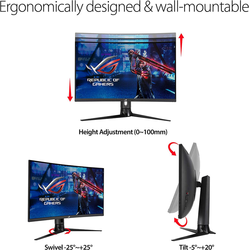 Asus ROG Strix XG32VC Gaming Monitor – 32 inch (31.5 inch viewable) QHD (2560x1440), 170Hz* (Above 144Hz), 1ms MPRT, Extreme Low Motion Blur Sync, 125% sRGB, FreeSync Premium Pro, DisplayHDR™ 400 (Certified Refurbished)