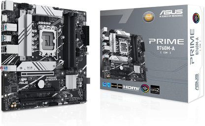 ASUS PRIME B760M-A Intel B760 (LGA 1700) mATX motherboard with PCIe 4.0, DDR5, two M.2 slots, Realtek 2.5Gb Ethernet, DisplPort, Dual HDMI, SATA 6 Gbps, rear USB 3.2 Gen 2, front USB 3.2 Gen 1 Type-C, Aura Sync (Certified Refurbished)