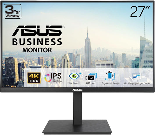 ASUS 27” 4K Business Monitor (VA27UQSB) - UHD (3840 x 2160), IPS, Frameless, HDR10, DisplayPort, Dual HDMI, Speakers, Eye Care, Ergonomic, pivot, swivel, height adjustable, DisplayWidget (Certified Refurbished)