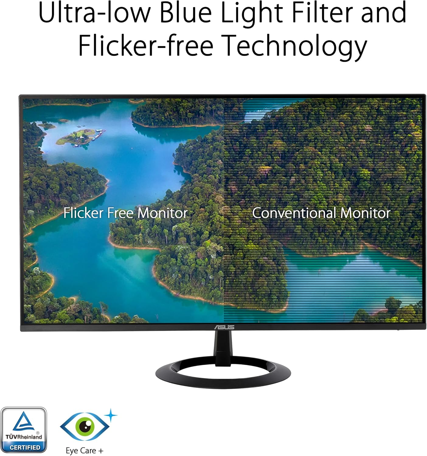 ASUS 24” (23.8-inch viewable) Eye Care Monitor (VZ24EHF) - IPS, Full HD (1920 x 1080), Frameless, 100Hz, Adaptive-Sync, 1ms, HDMI, Low Blue Light, Flicker Free, Ultra-Slim Profile (Certified Refurbished)