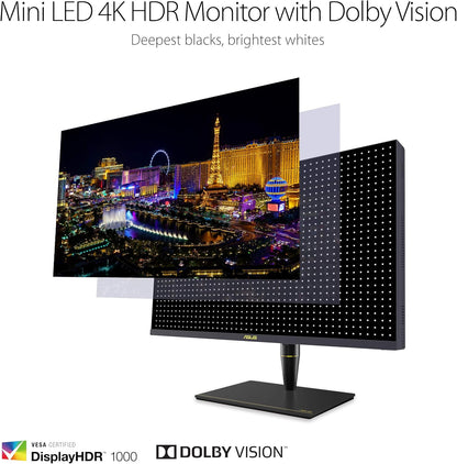 ASUS ProArt Display PA32UCX-PK 32" 4K HDR Mini LED Monitor, 99% DCI-P3 99.5% Adobe RGB, DeltaE<1, 10-bit, IPS, Thunderbolt 3 USB-C HDMI DP, Calman Ready, Dolby Vision, 1200nits (Certified Refurbished)