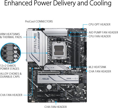 ASUS Prime X670-P Socket AM5 (LGA 1718) Ryzen 7000 ATX Motherboard(DDR5, 3xM.2 Slots, USB 3.2 Gen 2x2 Type-C, USB4 Header, and 2.5Gb Ethernet) (Certified Refurbished)