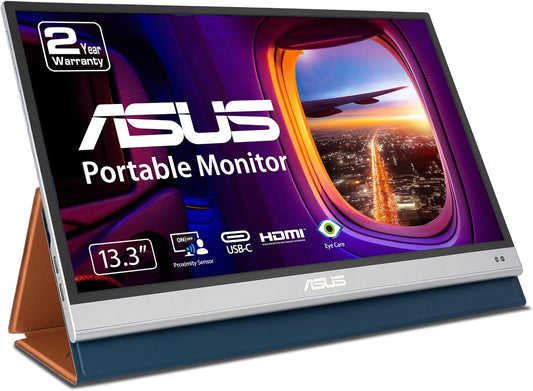 ASUS ZenScreen OLED 13.3” 1080P Portable Monitor (MQ13AH) - Full HD, 100% DCI-P3, 1ms, Delta E < 2, HDR-10, Eye Care, USB Type-C, Mini HDMI, Proximity Sensor (Certified Refurbished)