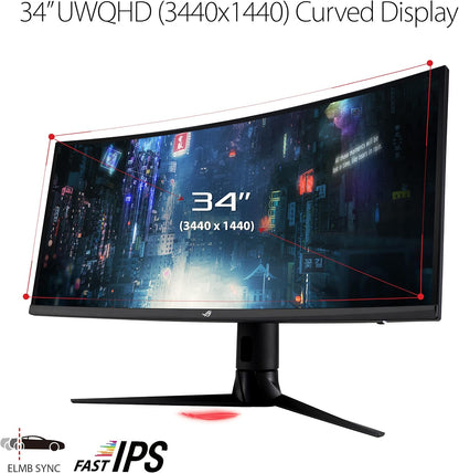 ASUS ROG Strix 34” Ultra-Wide Gaming Monitor (XG349C) - UWQHD (3440 x 1440), 180Hz, 1ms, Extreme Low Motion Blur Sync, 135% sRGB, G-SYNC, HDR 400, Eye Care, USB-C, DisplayPort, HDMI (Certified Refurbished)