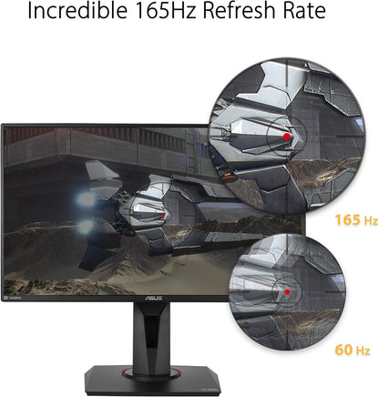 ASUS TUF Gaming VG259QR 24.5” Gaming Monitor, 1080P Full HD, 165Hz (Supports 144Hz), 1ms, Extreme Low Motion Blur, G-SYNC Compatible Ready, Eye Care, DisplayPort HDMI, Shadow Boost, Height Adjustable (Certified Refubished)
