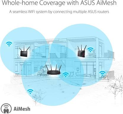 ASUS RT-AX58U Ultra-Fast Dual Band Gigabit Wireless Router - Next Gen WiFi 6, Adaptive QoS, and AiProtection by Trend Micro | 1x WAN, 4X 1G LAN, 1x USB 3.0 - AiMesh Compatible (certified Refurbished)