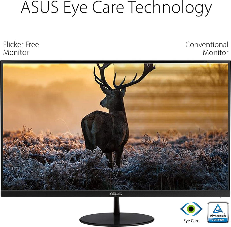 Asus VL249HE Eye Care Monitor – 23.8-inch, IPS, 75Hz, Adaptive-Sync/FreeSync, Frameless, Slim, Wall Mountable, Flicker Free, Blue Light Filter (Certified Refurbished)