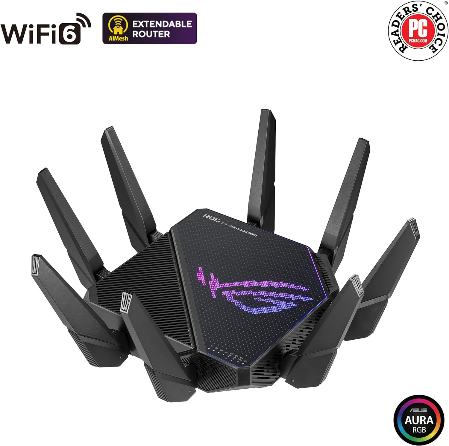 ASUS ROG Rapture GT-AX11000 Pro Tri-Band WiFi 6 Extendable Gaming Router, 10G & 2.5G Ports, ASUS RangeBoost Plus, Triple-level Game Acceleration, Subscription-free Network Security, AiMesh Compatible (Certified Refurbished)