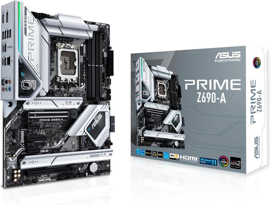 Asus Prime Z690-A Intel Z690 LGA1700 DDR5 6000 DP HDMI 3x M2 USB 3.2 Aura RGB 2.5Gbit LAN ATX PCIe 5.0, 16+1 Power Phase, Two-Way AI Audio Blocker Mic, Windows 11 Ready (Certified Refurbished)