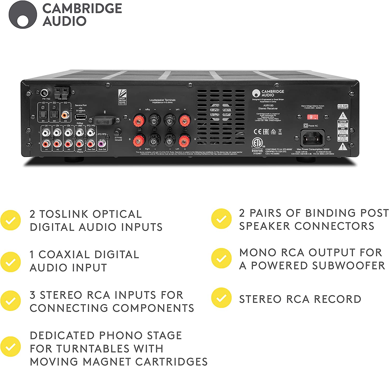 Cambridge Audio AXR100 Stereo Receiver with Bluetooth (Certified Refurbished)