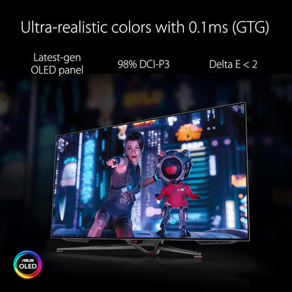 ASUS ROG Swift 47.5” 4K OLED Gaming Monitor (PG48UQ)- UHD (3840 x 2160), 138Hz, 0.1ms, HDMI 2.1, True 10 bit, DCI-P3 98%, G-SYNC Compatible, DisplayPort, USB, Console Ready, Remote Control, Anti-Glare (Certified Refurbished)