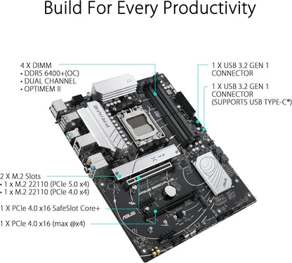 ASUS Prime B650-PLUS AMD B650(Ryzen 7000) ATX Motherboard(DDR5,PCIe 5.0 M.2,2.5Gb Ethernet,DisplayPort, HDMI, USB 3.2 Gen 2 Type-C, Front USB 3.2 Gen 1 Type-C, BIOS FlashbackTM, USB4 Support) (Certified Refurbished)