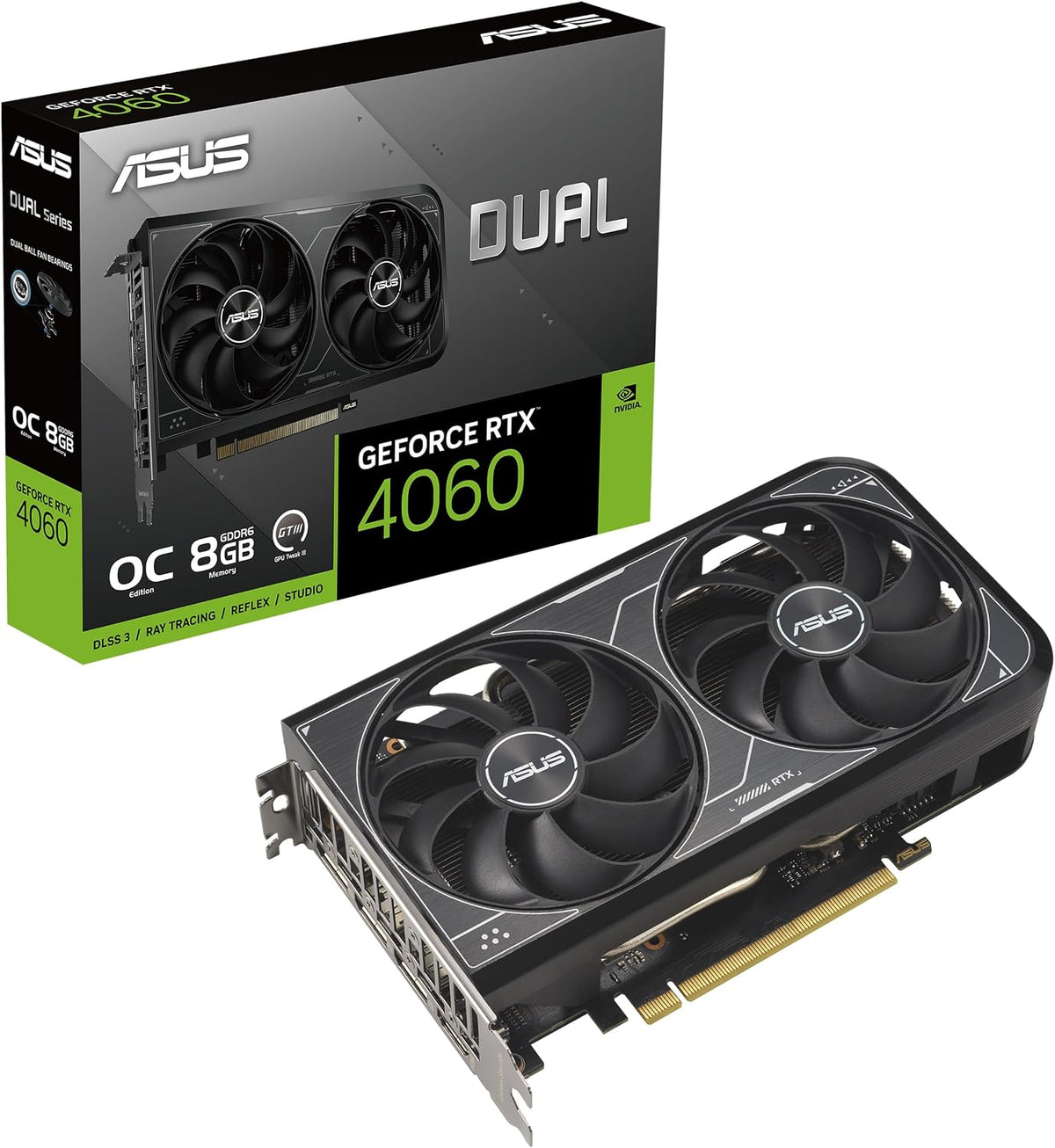 ASUS Dual GeForce RTX 4060 V2 OC Edition (PCIe 4.0, 8GB GDDR6, DLSS 3, HDMI 2.1a, DisplayPort 1.4a, 2-Slot Design, Axial-tech Fan Design, 0dB Technology, and More) (Certified Refurbished)