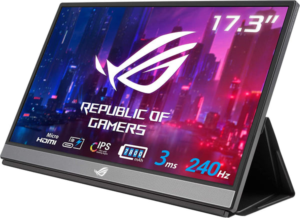 ROG Strix XG17AHPE Portable USB Type-C Gaming Monitor Ð 17.3-inch, IPS, (FullHD, 1920x1080), IPS, 240Hz(Above 144Hz), 3ms response time, Adaptive-sync, Non-Glare, USB-C, Micro-HDMI, Built-in battery, Eyecare (Certified Refurbished)