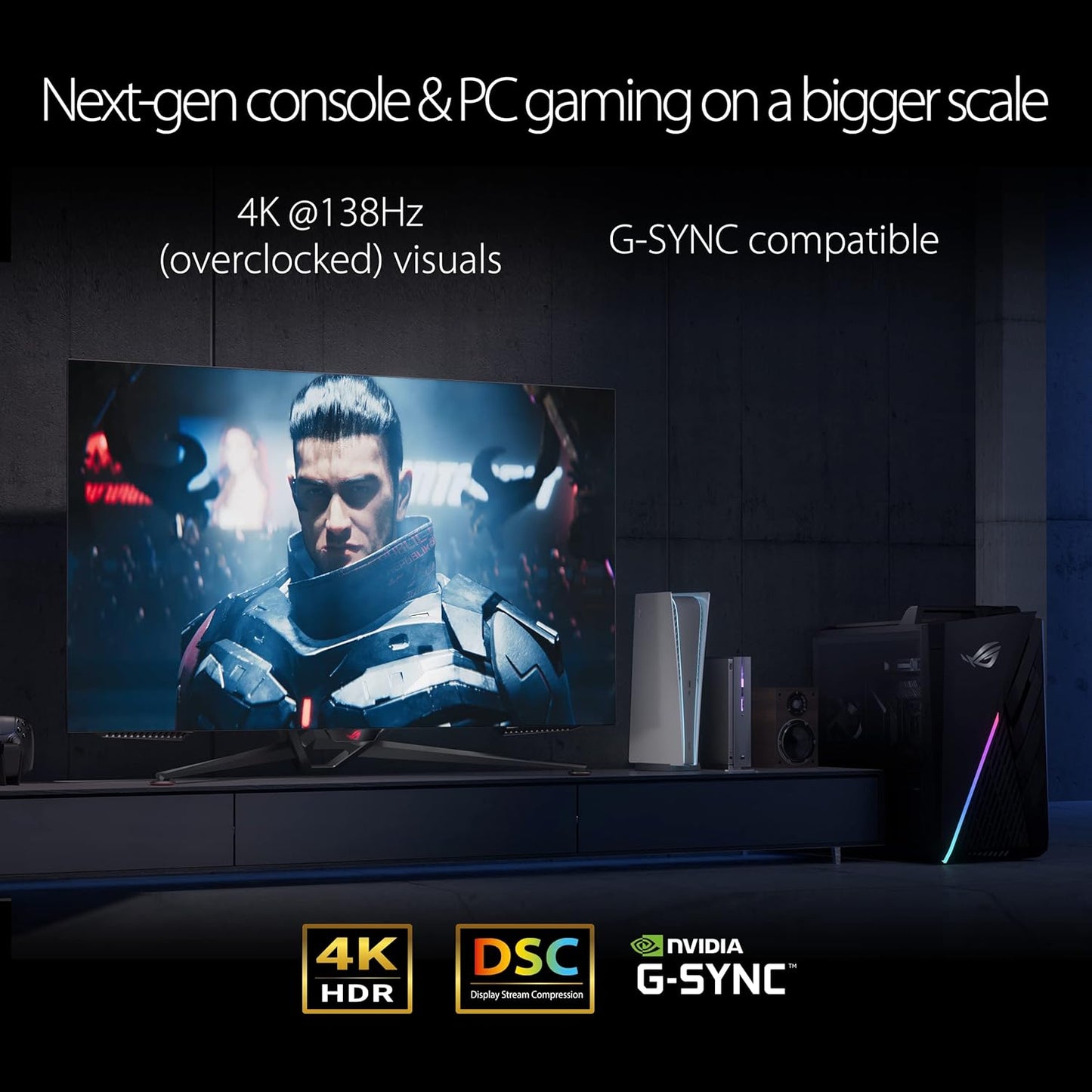 ASUS ROG Swift 47.5” 4K OLED Gaming Monitor (PG48UQ)- UHD (3840 x 2160), 138Hz, 0.1ms, HDMI 2.1, True 10 bit, DCI-P3 98%, G-SYNC Compatible, DisplayPort, USB, Console Ready, Remote Control, Anti-Glare (Certified Refurbished)