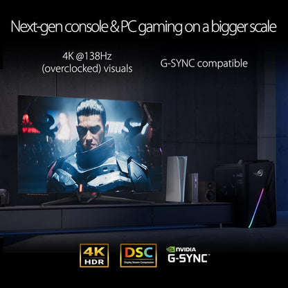 ASUS ROG Swift 47.5” 4K OLED Gaming Monitor (PG48UQ)- UHD (3840 x 2160), 138Hz, 0.1ms, HDMI 2.1, True 10 bit, DCI-P3 98%, G-SYNC Compatible, DisplayPort, USB, Console Ready, Remote Control, Anti-Glare (Certified Refurbished)