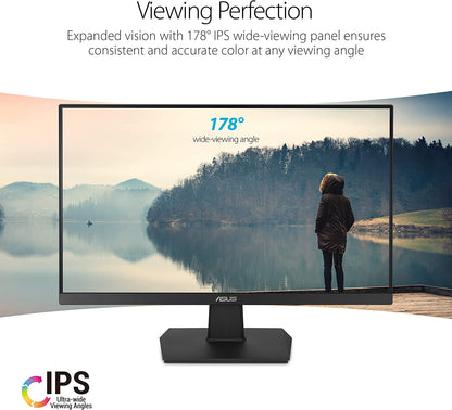 ASUS VA24EHE Eye Care Monitor – 23.8 inch, Full HD, IPS, Frameless, 75Hz, Adaptive-Sync, Low Blue Light, Flicker Free, Wall Mountable (Certified Refurbished)