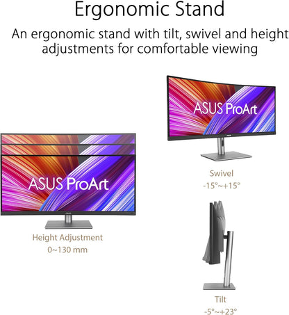ASUS ProArt Display 34” Ultrawide Curved Professional HDR Monitor (PA34VCNV) - IPS, 21:9 3440 x 1440, 3800R Curve, 100% sRGB/Rec709, ΔE<2, Calman Verified, USB-C Docking PD 96W, RJ45(Certified Refurbished)