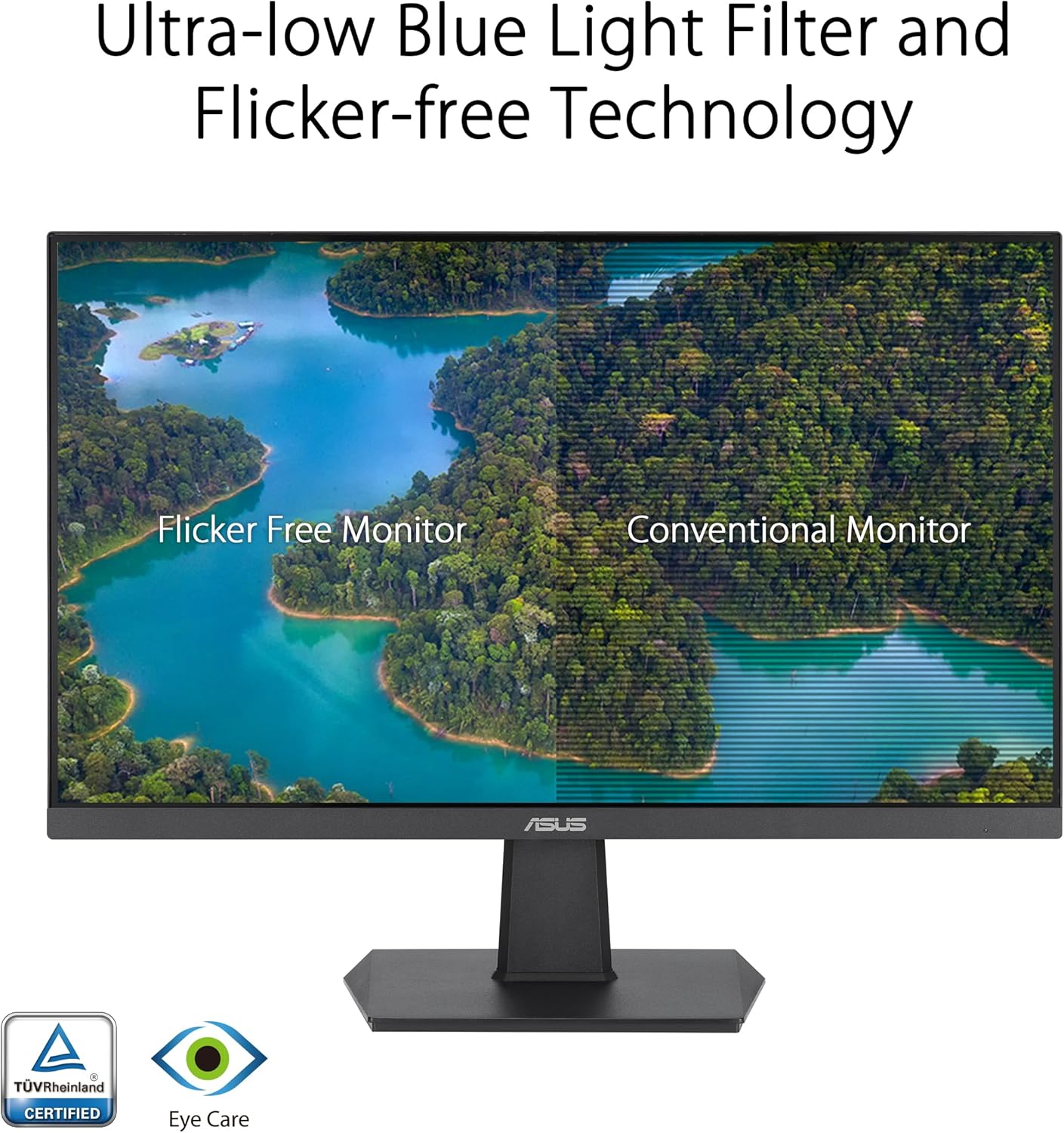 ASUS 24” (23.8-inch viewable) 1080P Eye Care Monitor (VA24EHF) - IPS, Full HD, Frameless, 100Hz, 1ms, Adaptive-Sync, for Working and Gaming, Low Blue Light, HDMI, VESA Mountable, Tilt (Certified Refurbished)