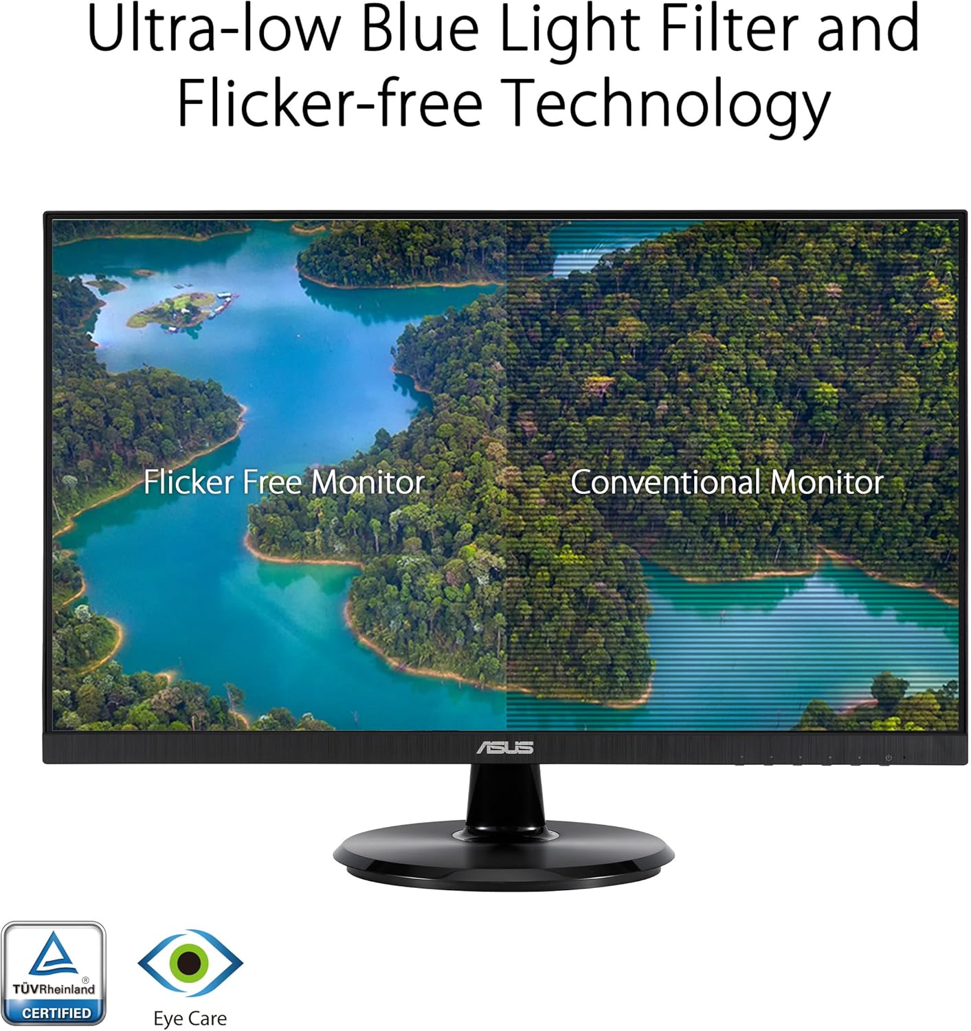 ASUS 24” (23.8-inch viewable) 1080P Eye Care Monitor (VA24DQF) - IPS, Full HD, Frameless, 100Hz, 1ms, Adaptive-Sync, for Working and Gaming, Low Blue Light, Flicker Free, DisplayPort (Certified Refurbished)
