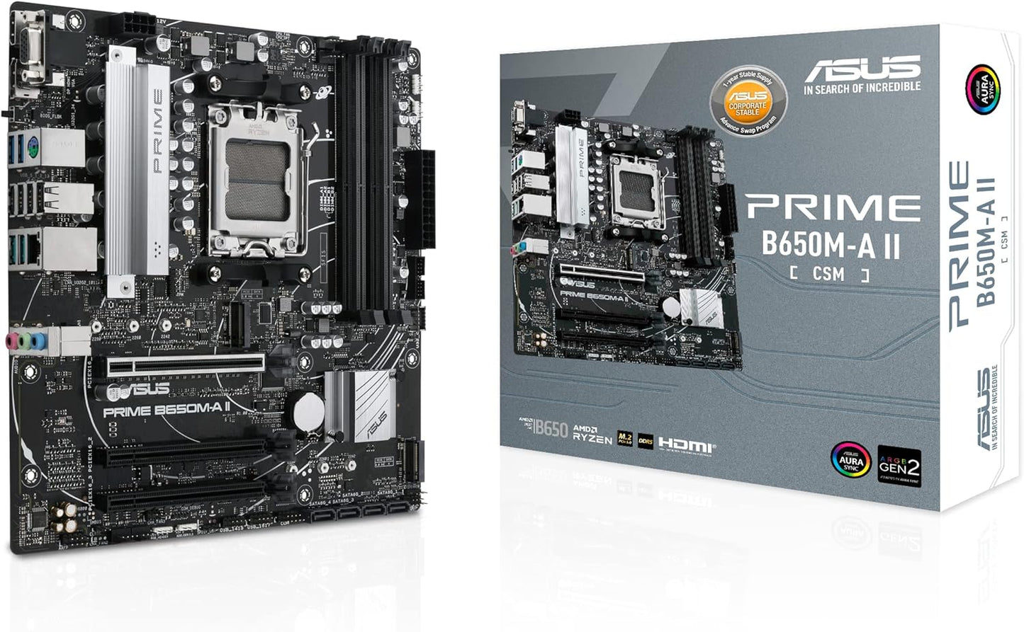 ASUS PRIME B650M-A II-CSM Micro-ATX commercial motherboard,DDR5 6400+(OC),PCIe 5.0 M.2 support,Realtek 2.5Gb LAN,DisplayPort,VGA,HDMI, USB 3.2 Gen 2 ports (Certified Refurbished)