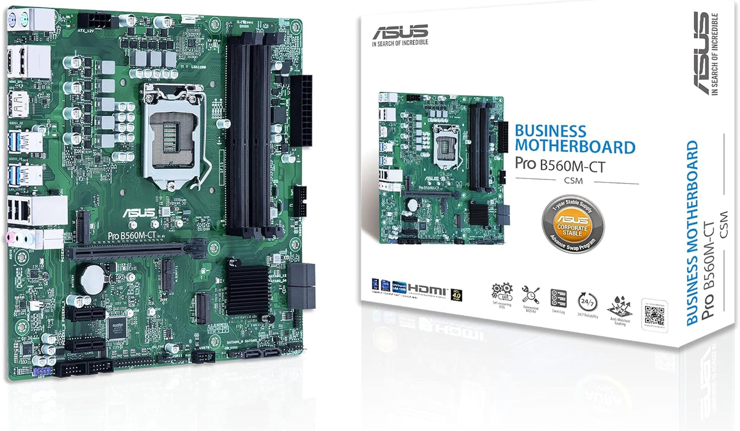 ASUS Pro-B560M-CT/CSM LGA1200 (Intel 10th&11th Gen) mATX Commerical Motherboard (Certified Refurbished)