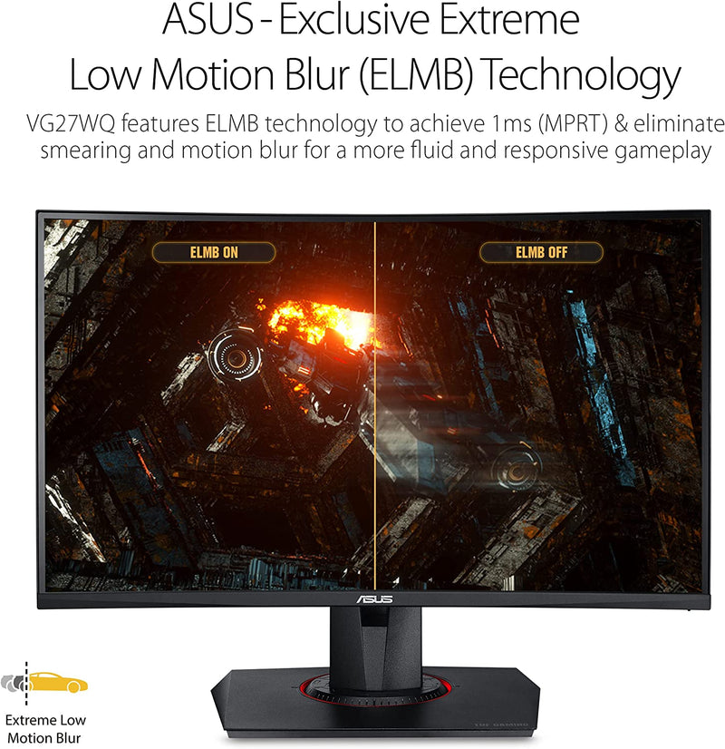 Asus TUF Gaming VG27WQ Curved Gaming Monitor – 27 inch QHD (2560x1440), 165Hz (above 144Hz), Extreme Low Motion Blur™, Adaptive-sync, Freesync™ Premium,1ms (MPRT), DisplayHDR™ 400 (Certified Refurbished)