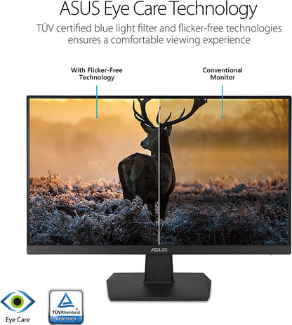 ASUS VA24EHE Eye Care Monitor – 23.8 inch, Full HD, IPS, Frameless, 75Hz, Adaptive-Sync, Low Blue Light, Flicker Free, Wall Mountable (Certified Refurbished)
