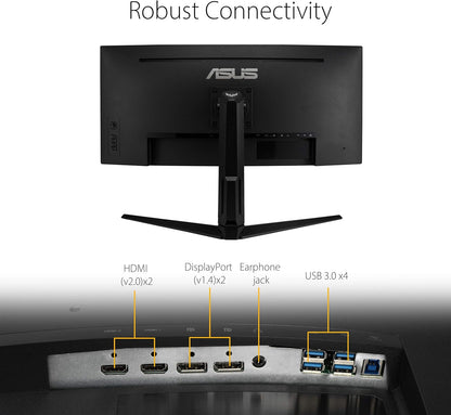 Asus TUF Gaming 34-inch VG34VQL1B Monitor, Curved, WQHD (3440x1440), 165Hz, Extreme Low Motion Blur, FreeSync Premium, Eye Care, DisplayPort HDMI USB, Height Adjustable (Certified Refurbished)