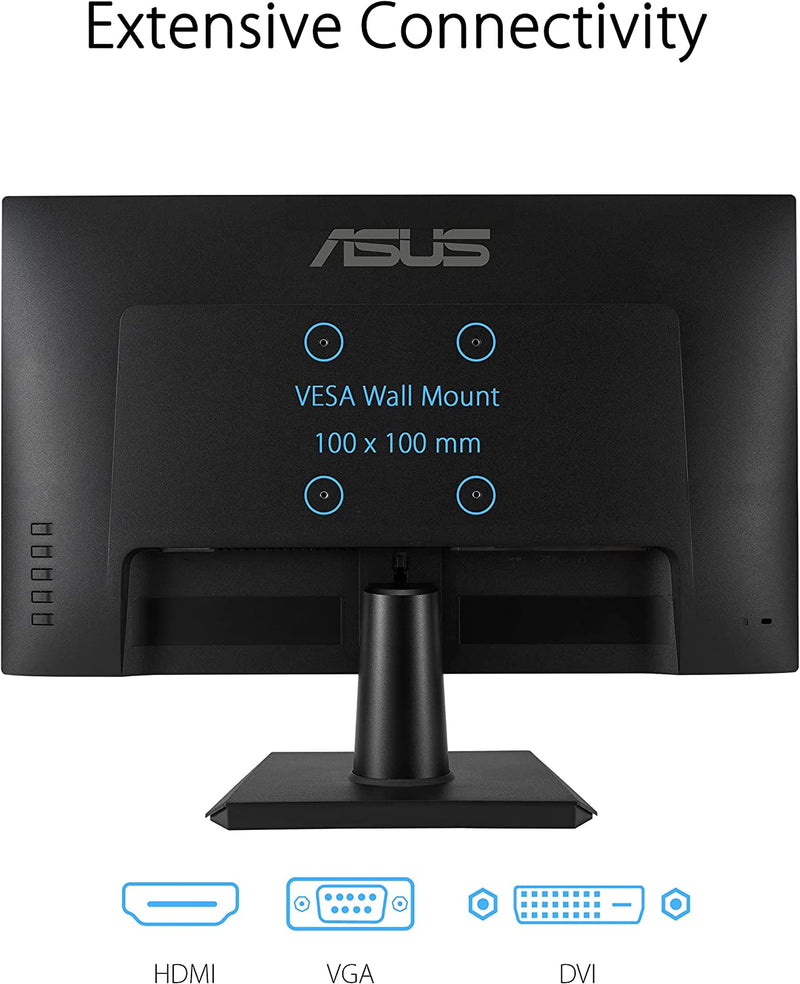 ASUS VA247HE Eye Care Monitor – 24 inch (23.8 inch viewable), Full HD, Frameless, 75Hz, Adaptive-Sync/FreeSync™, Low Blue Light, Flicker Free, Wall Mountable (Certified Refurbished)