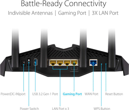 ASUS RT-AX82U (AX5400) Dual Band WiFi 6 Extendable Gaming Router, Gaming Port, Mobile Game Mode, Aura RGB, PS5 Compatible (Certified Refurbished)