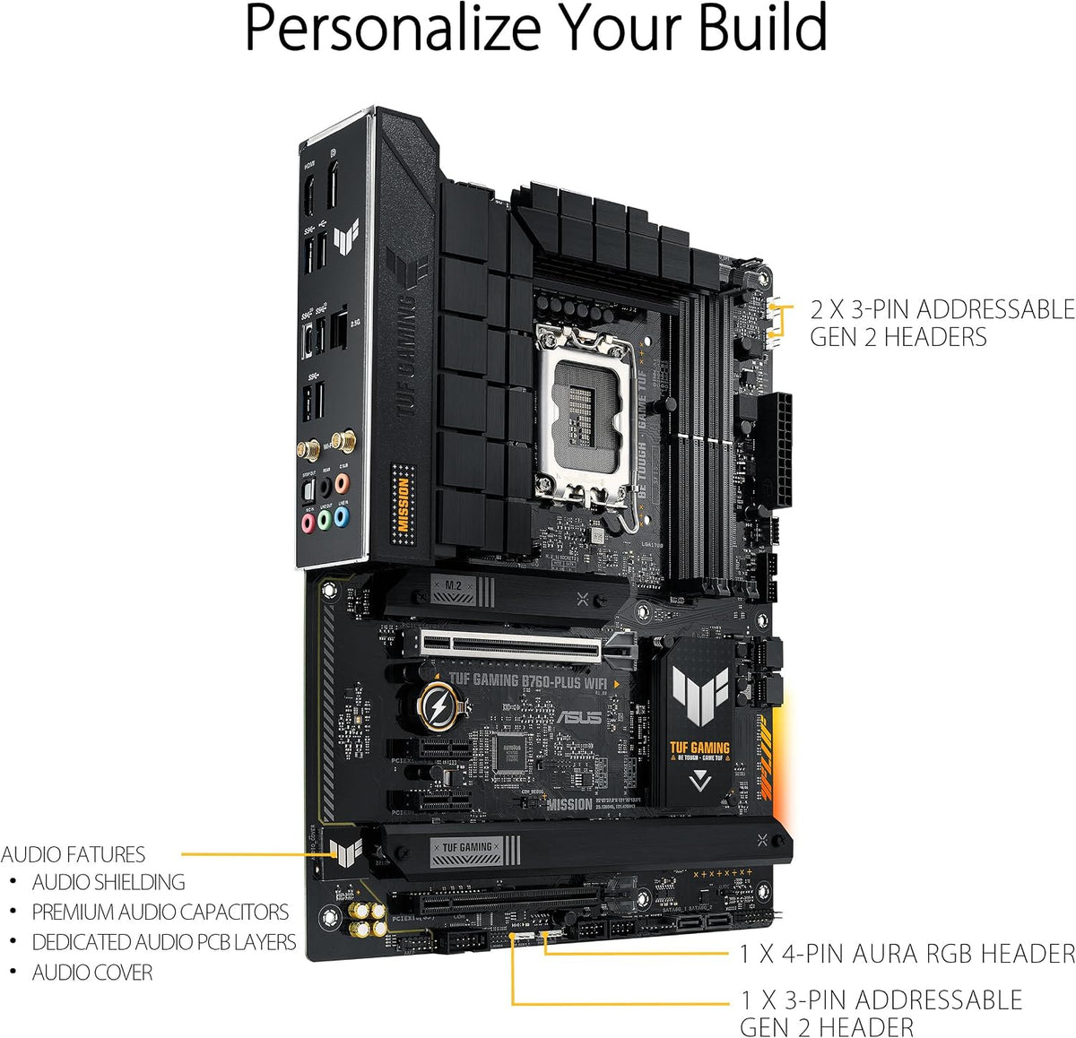 ASUS TUF Gaming B760-PLUS WiFi Intel B760 (LGA 1700) ATX Motherboard (DDR5, 3x PCIe 4.0 M.2, WiFi 6, 2.5Gb LAN, USB 3.2 Gen 2x2 Type-C, Aura Sync) (Certified Refurbished)
