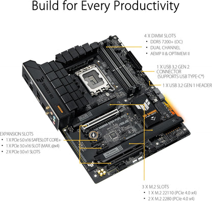 ASUS TUF Gaming B760-PLUS WiFi Intel B760 (LGA 1700) ATX Motherboard (DDR5, 3x PCIe 4.0 M.2, WiFi 6, 2.5Gb LAN, USB 3.2 Gen 2x2 Type-C, Aura Sync) (Certified Refurbished)