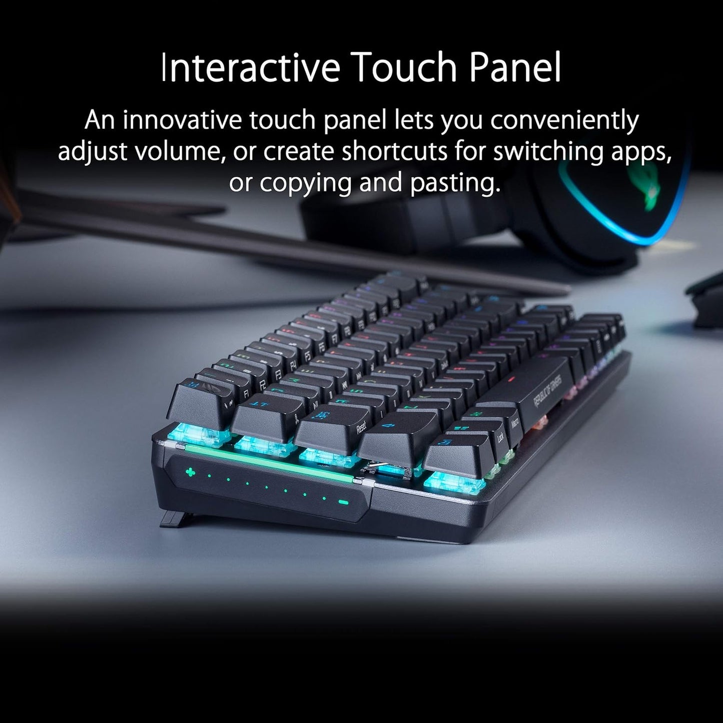 Asus ‎M601 ROG FALCHION Wireless 65% Mechanical Gaming Keyboard | 68 Keys, Aura Sync RGB, Extended Battery Life, Interactive Touch Panel, PBT Keycaps, Cherry MX Blue Switches, Keyboard Cover Case (Certified Refurbished)