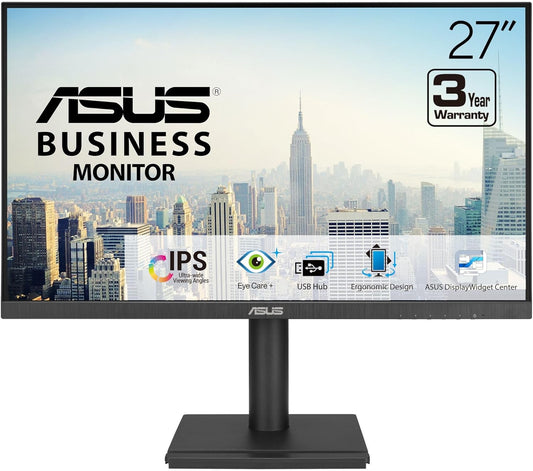 ASUS VA27DQFS Business Monitor – 27-inch, IPS, Full HD, Frameless, 100Hz, Adaptive-Sync, 1ms MPRT, HDMI, DisplayPort, VGA, Low Blue Light, Flicker Free, Ergonomic Design, Wall Mountable (Certified Refurbished)