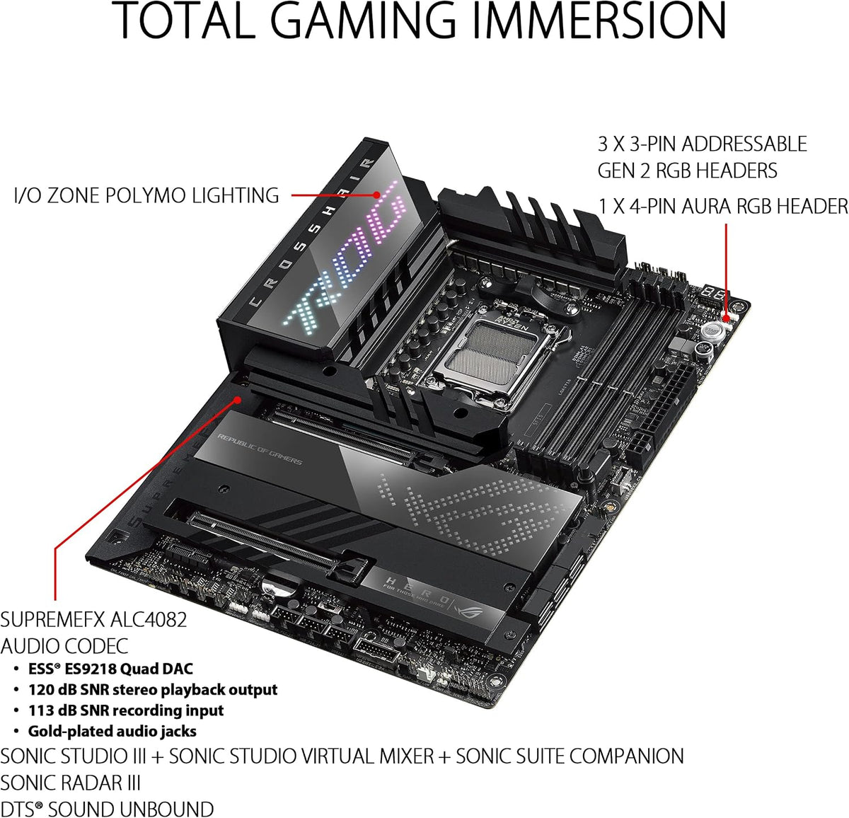 ASUS ROG Crosshair X670E Hero AMD AM5 X670E ATX Gaming Motherboard for Ryzen 9000/8000/7000 (18+2 Power Stages, DDR5, PCIe 5.0, 5x M.2, USB4, WiFi 6E, 2.5Gb LAN, AI Overclocking) (Certified Refurbished)