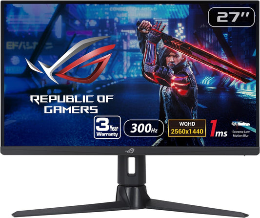 ASUS ROG Strix 27” 1440P Gaming Monitor (XG27AQMR) - 27”, QHD (2560 x 1440), Fast IPS, 300Hz, 1ms, G-SYNC Compatible, FreeSync Premium Pro, Extreme Low Motion Blur Sync, DisplayPort, DisplayHDR 600 (Certified Refurbished)