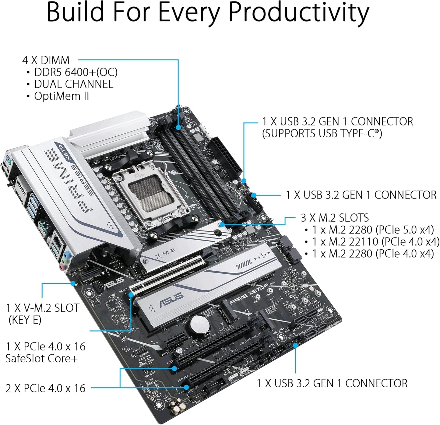 ASUS Prime X670-P Socket AM5 (LGA 1718) Ryzen 7000 ATX Motherboard(DDR5, 3xM.2 Slots, USB 3.2 Gen 2x2 Type-C, USB4 Header, and 2.5Gb Ethernet) (Certified Refurbished)
