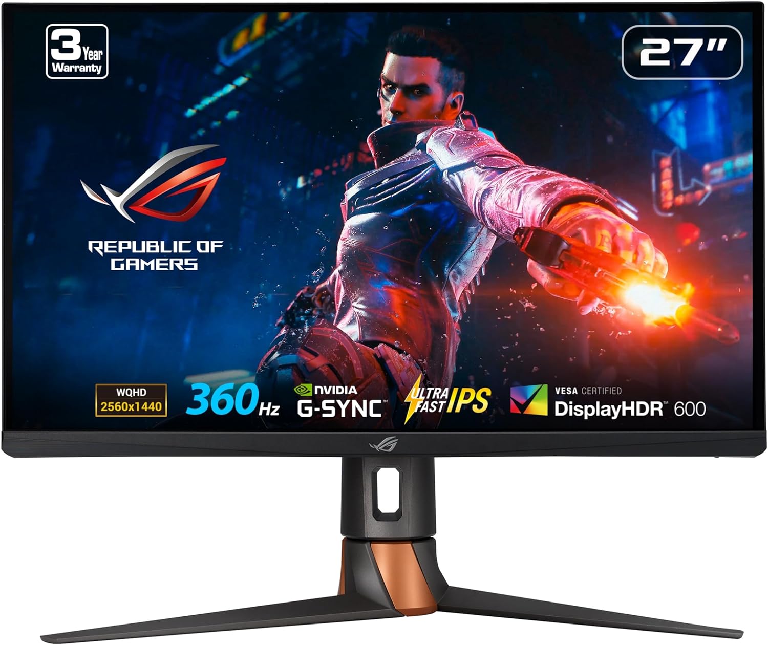 ASUS ROG Swift 360Hz 27” 1440P HDR Gaming Monitor (PG27AQN) - QHD (2560 x 1440), Fast IPS, 1ms, G-SYNC, Eye Care, HDMI, DisplayPort, USB, Ergonomic Design, VESA Wall Mountable, HDR10, DisplayHDR600 (Certified Refurbished)