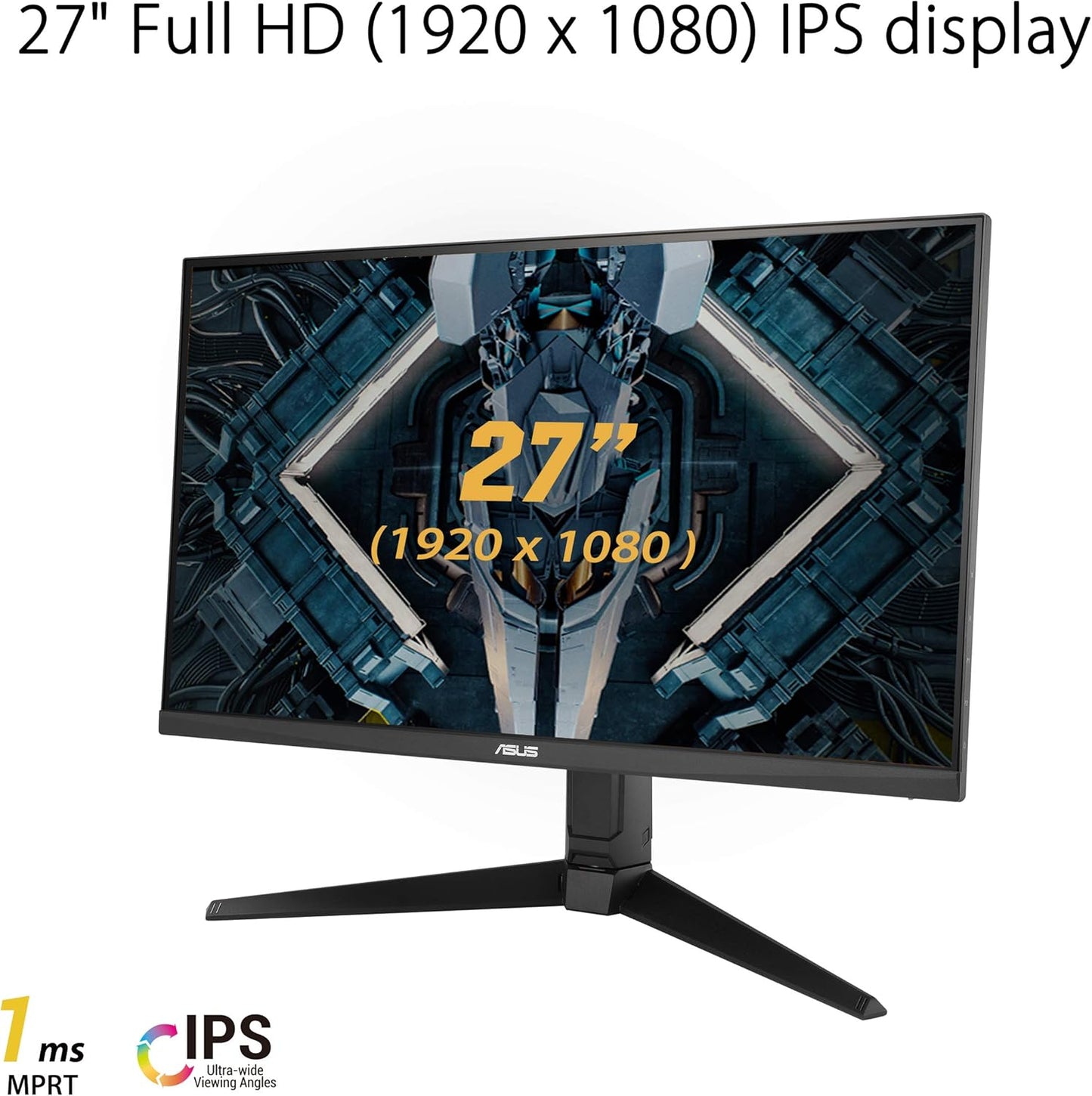 ASUS TUF Gaming VG279QL1A 27” HDR Gaming Monitor, 1080P Full HD, 165Hz (Supports 144Hz), IPS, 1ms, FreeSync Premium, DisplayHDR 400, Extreme Low Motion Blur, Eye Care, HDMI DisplayPort(Certified Refurbished)
