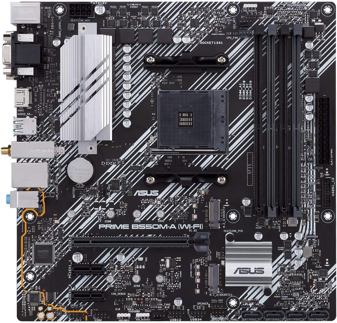 ASUS Prime B550M-A WiFi AMD (Ryzen AM4) micro ATX Motherboard with dual M.2, PCIe 4.0, Intel® WiFi 6, 1 Gb Ethernet, HDMI/D-Sub/DVI, SATA 6 Gbps, USB 3.2 Gen 2 Type-A, and Aura Sync RGB headers support (Certified Refurbished)