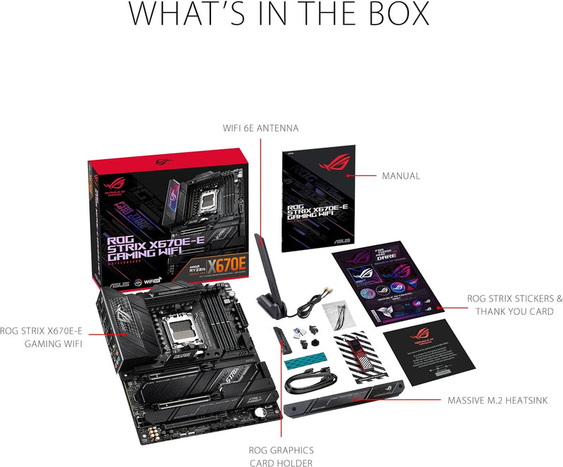 ASUS ROG Strix X670E-E Gaming WiFi 6E Socket AM5(LGA 1718) Ryzen 7000 ATX Gaming Motherboard(18+2 Power Stages,PCIe 5.0, DDR,4xM.2 Slots) (Certified Refurbished)