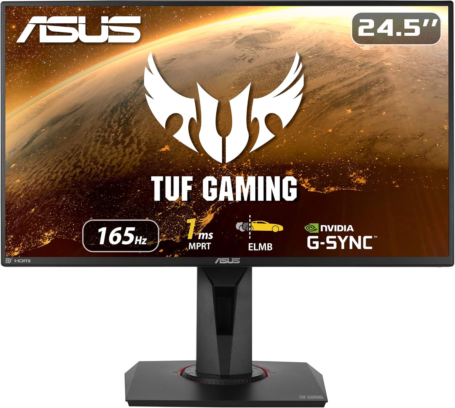 ASUS TUF Gaming VG259QR 24.5” Gaming Monitor, 1080P Full HD, 165Hz (Supports 144Hz), 1ms, Extreme Low Motion Blur, G-SYNC Compatible Ready, Eye Care, DisplayPort HDMI, Shadow Boost, Height Adjustable (Certified Refubished)