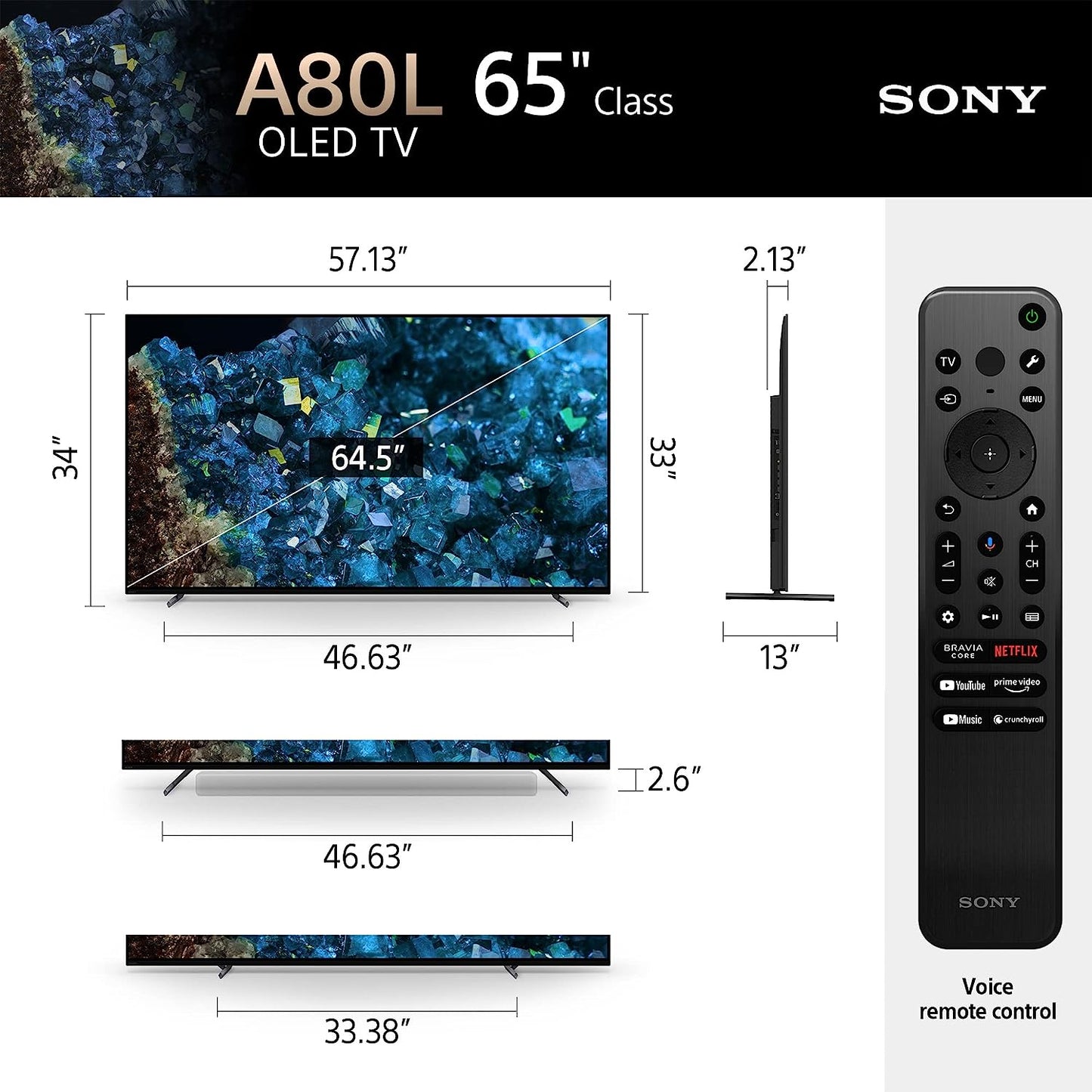 Sony 65 inch A80L BRAVIA XR OLED 4K Ultra HD HDR Smart Google TV with Dolby Vision/Atmos and Exclusive Features for Playstation 5 (XR65A80L) (Refurbished)